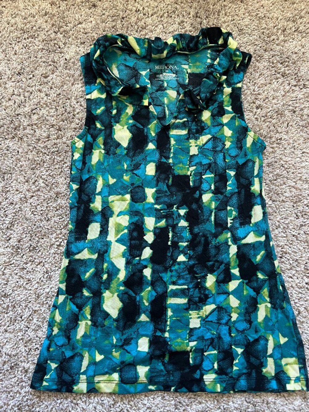 Merona Mesh Sleeveless Tank XS Business Casual Office Siren Abstract Print Blue